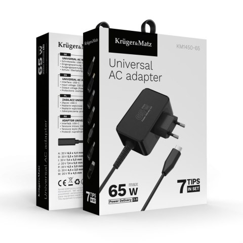 Zasilacz uniwersalny Kruger&Matz 65W z funkcją Power Delivery 7 końcówek