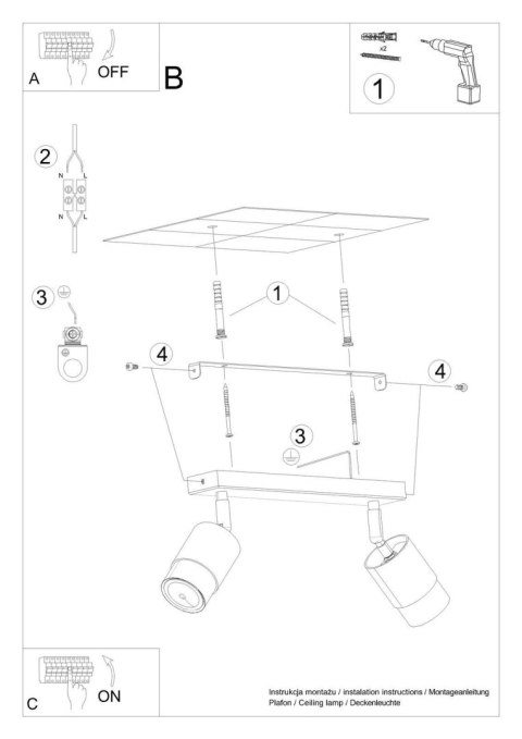 Plafon NERO 2 czarny/złoty