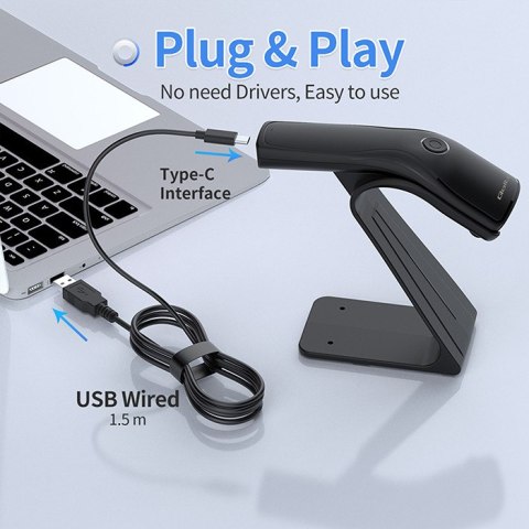 Qoltec Skaner czytnik kodów kreskowych + stojak na skaner | 1D | USB