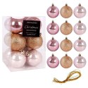 Bombki Choinkowe VILDE Różowe 6 cm Zestaw 12 szt. Nietłukące Brokat