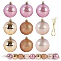 Bombki Choinkowe VILDE Różowe Złote 6 cm Zestaw 9 szt. Brokat Perła