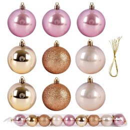 Bombki Choinkowe VILDE Różowe Złote 6 cm Zestaw 9 szt. Brokat Perła