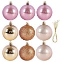 Bombki Choinkowe VILDE Różowe Złote 6 cm Zestaw 9 szt. Brokat Perła