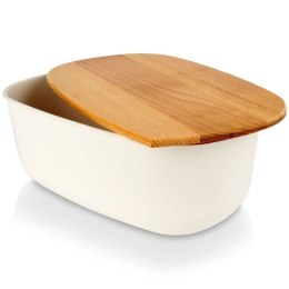 Chlebak Pojemnik na Chleb z Drewnianą Deską Kremowy VILDE 39x23,5x15,5 cm