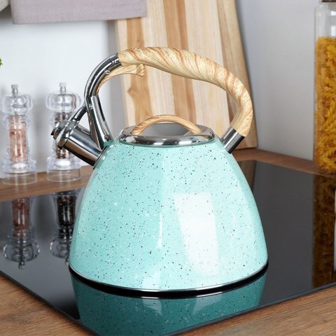 Czajnik z Gwizdkiem Emaliowany Niebieski Dekoracyjny Indukcja Gaz ORION 3 L
