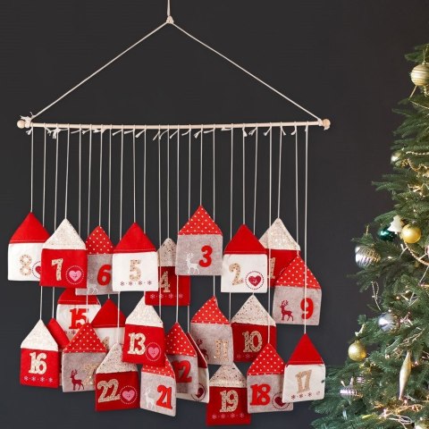 Kalendarz Adwentowy Wiszący Filcowy Czerwony Solidny Trwały VILDE 70 x 60cm