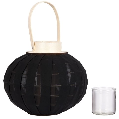 Lampion na Świeczkę Drewniany Czarny 22 x 24 cm ORION ze Szklanym Wkładem