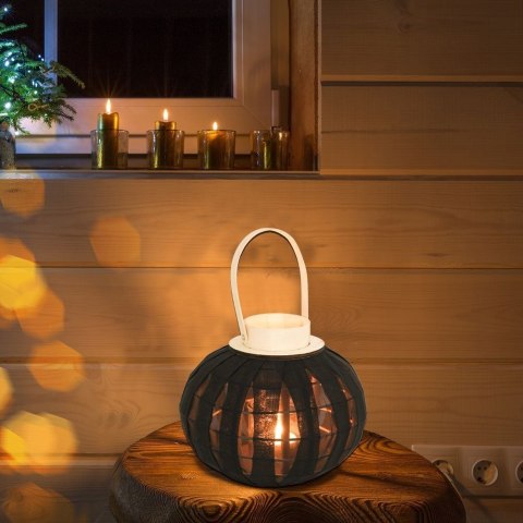 Lampion na Świeczkę Drewniany Czarny 22 x 24 cm ORION ze Szklanym Wkładem