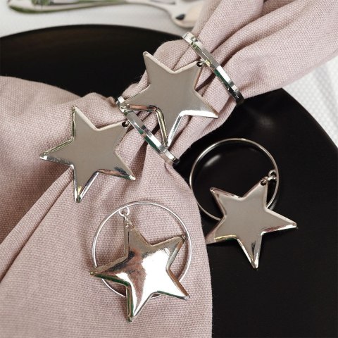 Obrączki na Serwetki 4 szt. Metalowe Srebrne Gwiazdki VILDE