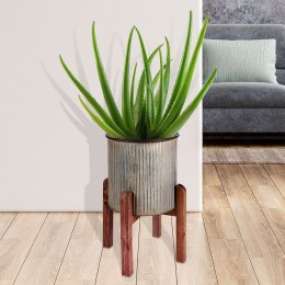 Osłonka na Doniczkę na Stojaku Stalowa 27 x 39 cm VILDE Retro Żebrowana