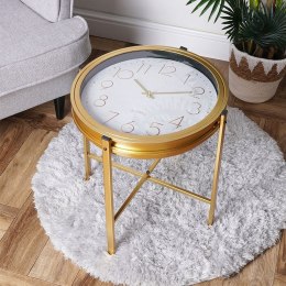 Stolik Kawowy Metalowy Złoty Zegar W Blacie Okrągły 42 x 40 cm HSC