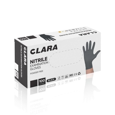 CLARA XL CZARNE Rękawice nitrylowe bezpudrowe jednorazowe, 100 szt.