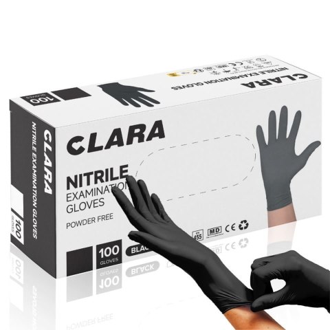 CLARA M CZARNE Rękawice nitrylowe bezpudrowe diagnostyczne, 100 szt.