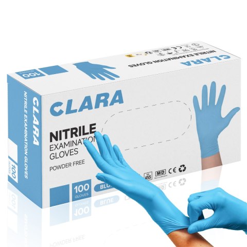 CLARA ROZM. S NIEBIESKIE Rękawice nitrylowe bezpudrowe medyczne, 100 szt.
