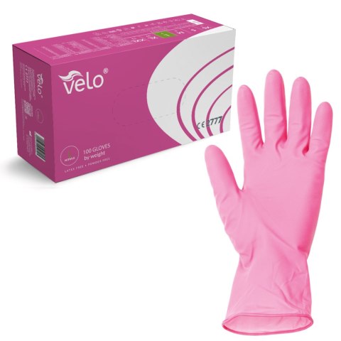 VELO NITRILE PINK L Różowe rękawice nitrylowe zabiegowe bezpudrowe, 100 szt.