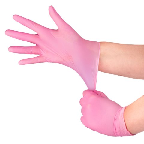 VELO NITRILE PINK L Różowe rękawice nitrylowe zabiegowe bezpudrowe, 100 szt.