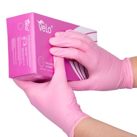 VELO NITRILE PINK L Różowe rękawice nitrylowe zabiegowe bezpudrowe, 100 szt.
