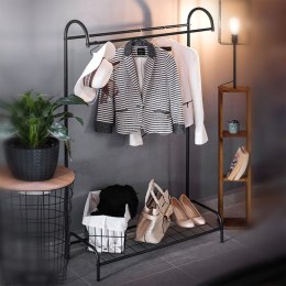 Wieszak Podłogowy Stojący Metalowy VILDE Czarny LOFT Półka na Buty 147 cm