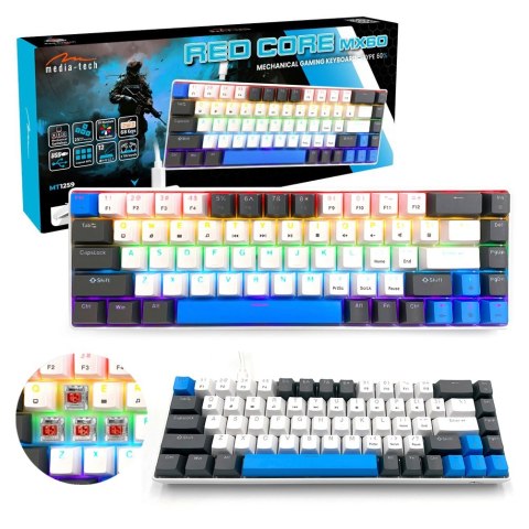 RED CORE MX60 - Gamingowa klawiatura mechaniczna typu short 60%, przełączniki mechaniczne silent RED, kolorowe podświetlenie, 68
