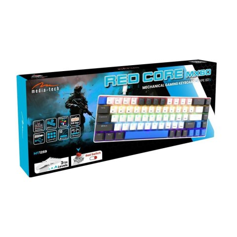 RED CORE MX60 - Gamingowa klawiatura mechaniczna typu short 60%, przełączniki mechaniczne silent RED, kolorowe podświetlenie, 68