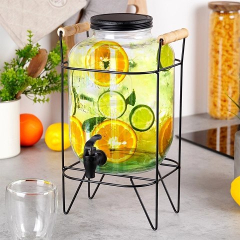 Słój Dozownik do Napojów z Kranikiem Czarnym Stojakiem Szklany VILDE 5,5 L