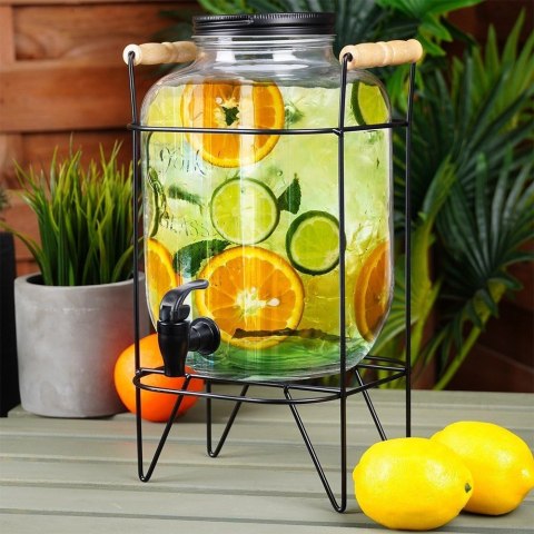 Słój Dozownik do Napojów z Kranikiem Czarnym Stojakiem Szklany VILDE 5,5 L