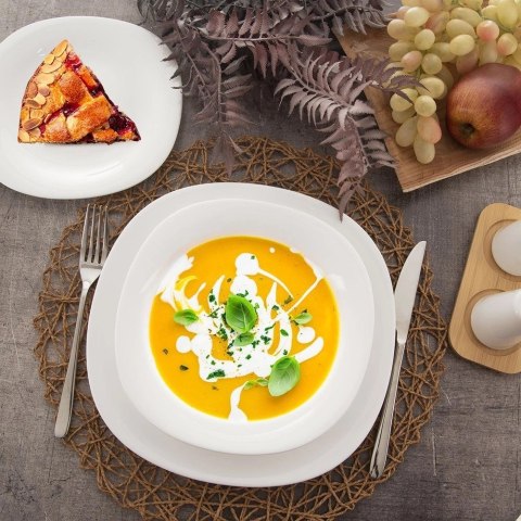 Zestaw Serwis Obiadowy 18 el. ORION LUNA Szklany Kwadratowy Biały