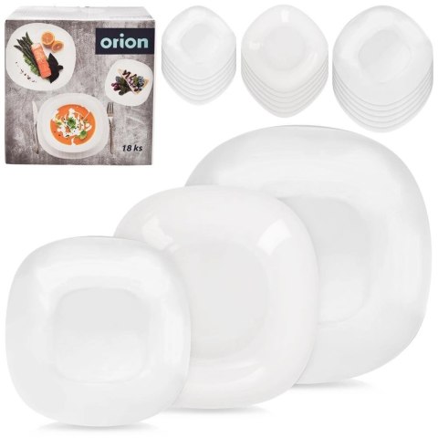 Zestaw Serwis Obiadowy 18 el. ORION LUNA Szklany Kwadratowy Biały