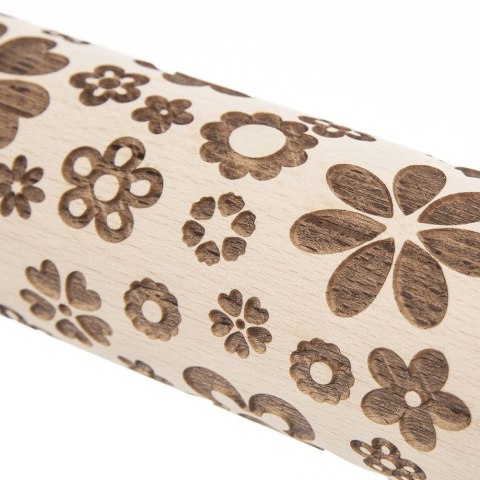 Wałek Dekoracyjny Drewniany Obrotowy Kwiaty 39 cm ORION do Ciasta