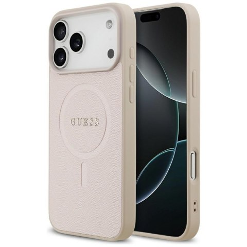 Guess Saffiano Classic Logo MagSafe - Etui iPhone 17 Pro Max (różowy)
