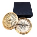 Kompas Mosiężny Retro + 40-letni Kalendarz w Eleganckim Pudełku - Prezent dla Żeglarza i Szefa - COM101