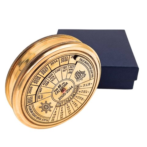 Kompas Mosiężny Retro + 40-letni Kalendarz w Eleganckim Pudełku - Prezent dla Żeglarza i Szefa - COM101