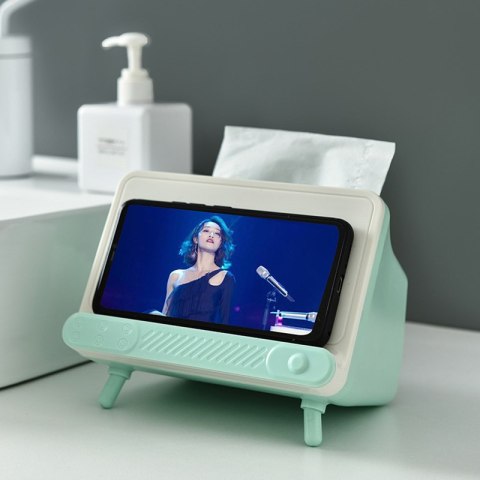 Pudełko na chusteczki z uchwytem na telefon - miętowe