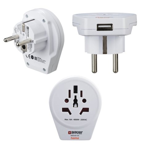 Hama World to Europe USB adapter wtyczek zasilających Uniwersalne Biały