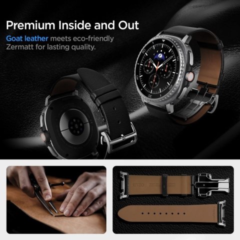 Spigen Enzo - Pasek z naturalnej skóry do Samsung Galaxy Watch 8 / 8 Classic 40 / 44 / 46 mm (Black)