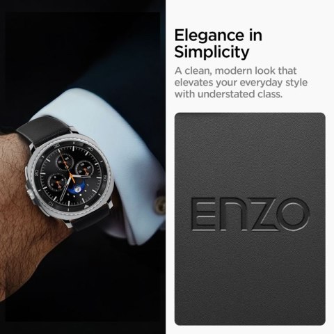 Spigen Enzo - Pasek z naturalnej skóry do Samsung Galaxy Watch 8 / 8 Classic 40 / 44 / 46 mm (Black)