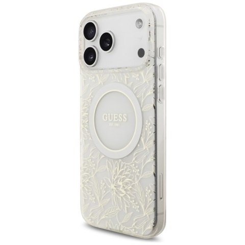 Guess IML Flowers Electro Pearl Strap MagSafe - Etui iPhone 17 Pro Max (biały)