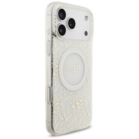 Guess IML Flowers Electro Pearl Strap MagSafe - Etui iPhone 17 Pro Max (biały)