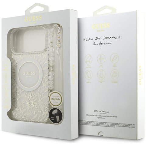 Guess IML Flowers Electro Pearl Strap MagSafe - Etui iPhone 17 Pro Max (biały)
