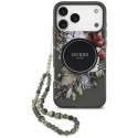 Guess IML Flowers Electro Pearl Strap MagSafe - Etui iPhone 17 Pro Max (czarny)