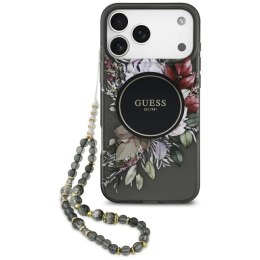 Guess IML Flowers Electro Pearl Strap MagSafe - Etui iPhone 17 Pro Max (czarny)