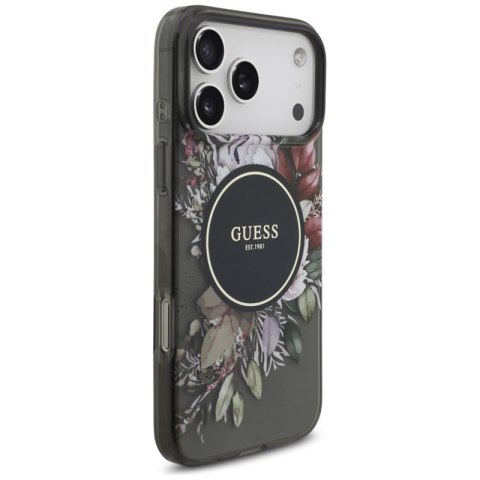 Guess IML Flowers Electro Pearl Strap MagSafe - Etui iPhone 17 Pro Max (czarny)