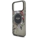 Guess IML Flowers Electro Pearl Strap MagSafe - Etui iPhone 17 Pro Max (czarny)