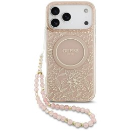 Guess IML Flowers Electro Pearl Strap MagSafe - Etui iPhone 17 Pro Max (różowy)