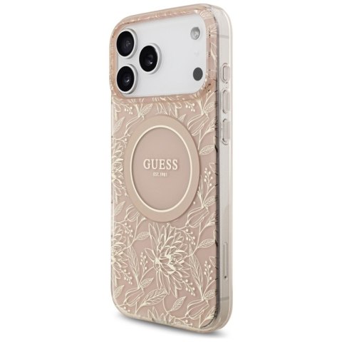 Guess IML Flowers Electro Pearl Strap MagSafe - Etui iPhone 17 Pro Max (różowy)