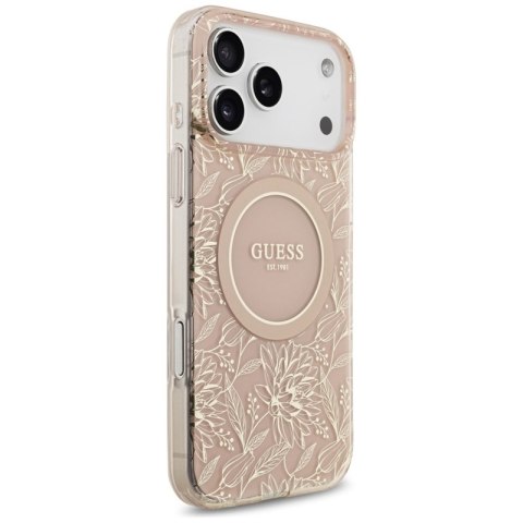 Guess IML Flowers Electro Pearl Strap MagSafe - Etui iPhone 17 Pro Max (różowy)