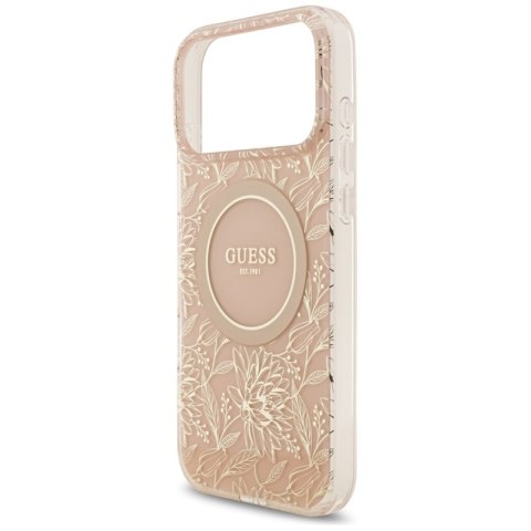Guess IML Flowers Electro Pearl Strap MagSafe - Etui iPhone 17 Pro Max (różowy)