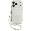 Guess IML Flowers Electro Pearl Strap MagSafe - Etui iPhone 17 Pro (biały)