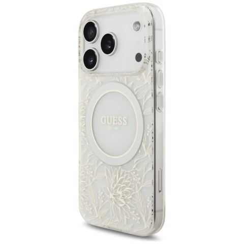 Guess IML Flowers Electro Pearl Strap MagSafe - Etui iPhone 17 Pro (biały)