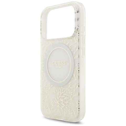 Guess IML Flowers Electro Pearl Strap MagSafe - Etui iPhone 17 Pro (biały)